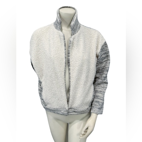 Anthropologie Saturday Sunday Sherpa Fleece Cardigan Jacket S Gray White Cozy - Picture 2 of 8